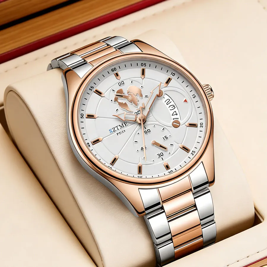 Business Simple Men's Steel Band Watch Calendar Map Casual Trend Scale Luxury Men's Quartz Watch