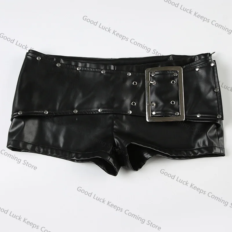 

Сексуальные кожаные шорты с заклепками и пряжкой для женщин, шорты Y2k Spice Girl в стиле панк, осенняя новинка 2025 г.