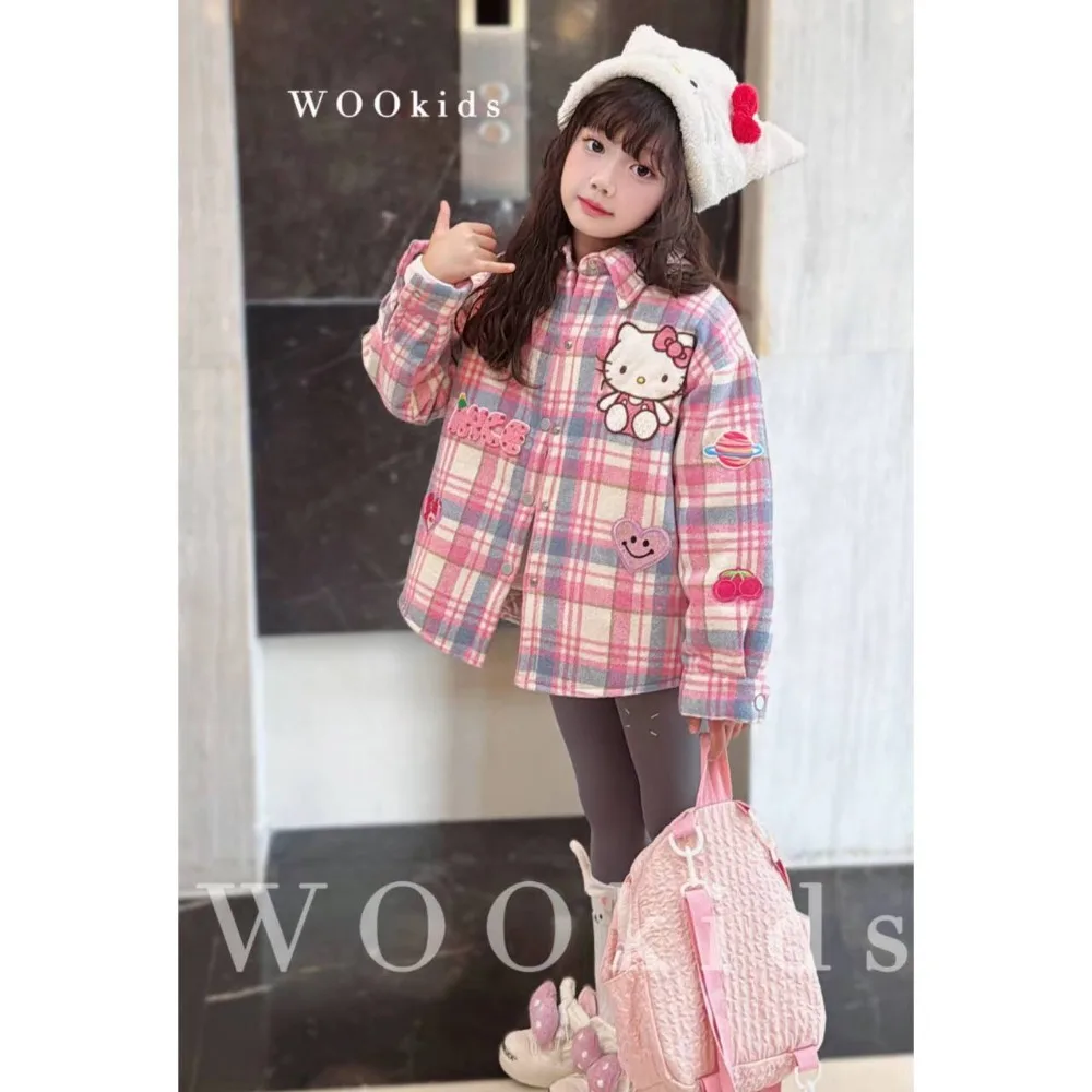 Dulce Anime Kawaii MINISO Ins moda nuevo abrigo grueso de lana lindo niños dibujos animados moda abrigo ropa regalos para niñas