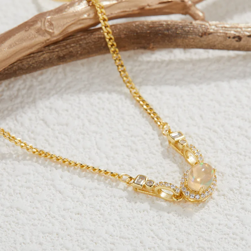 

s925Стерлингового серебра, инкрустированный натуральным опалом, кабошон, кулон для женщин, винтажный светильник, роскошное ожерелье в дворцовом стиле, аксессуар