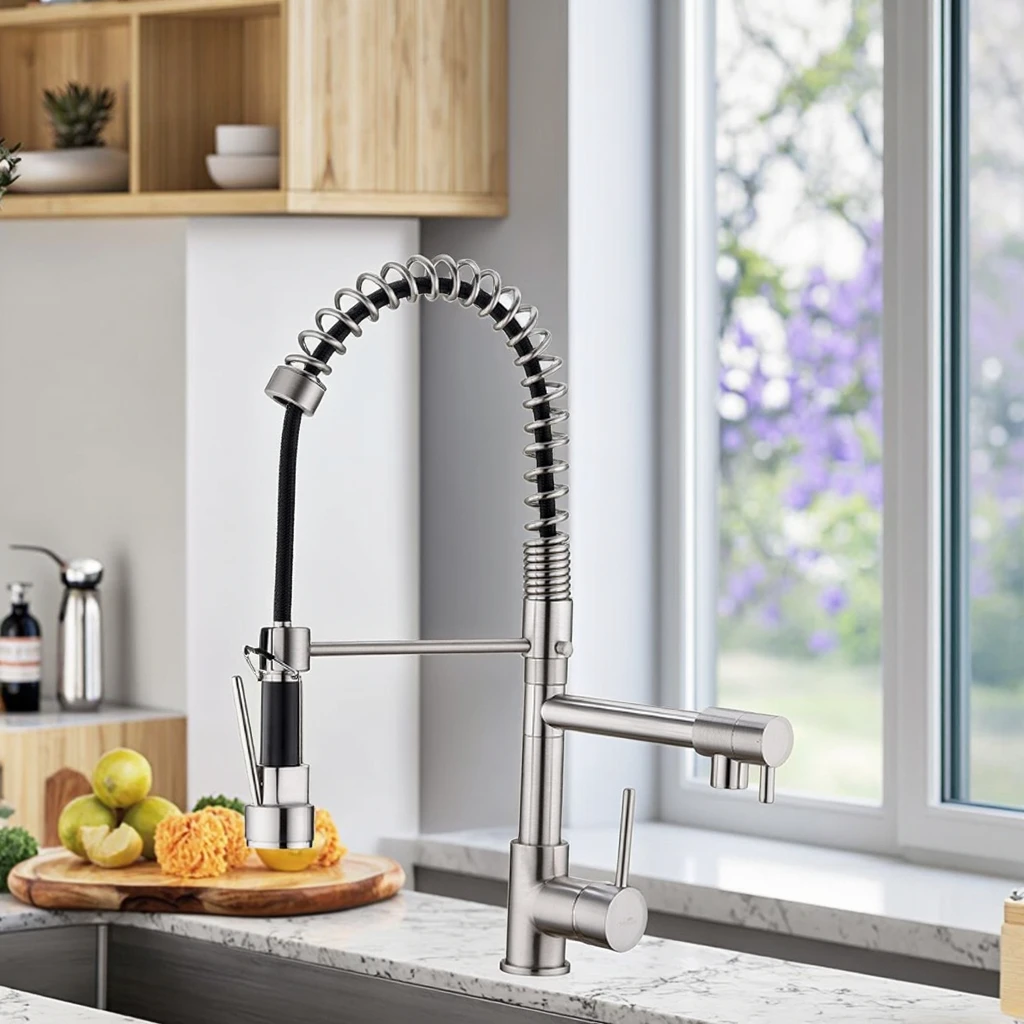 

Modern Design 3-Way Multifunction Spring Pull Out Kitchen Faucet Thermostatic Single Handle Kitchen Mixer with Flexible Taps