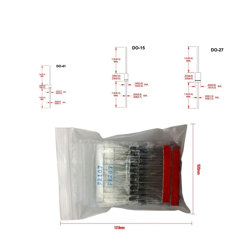 ABLU-200PCS 정류 다이오드 샘플 팩 14종 1N5404 RL207 FR207 FR107 UF4007 모음
