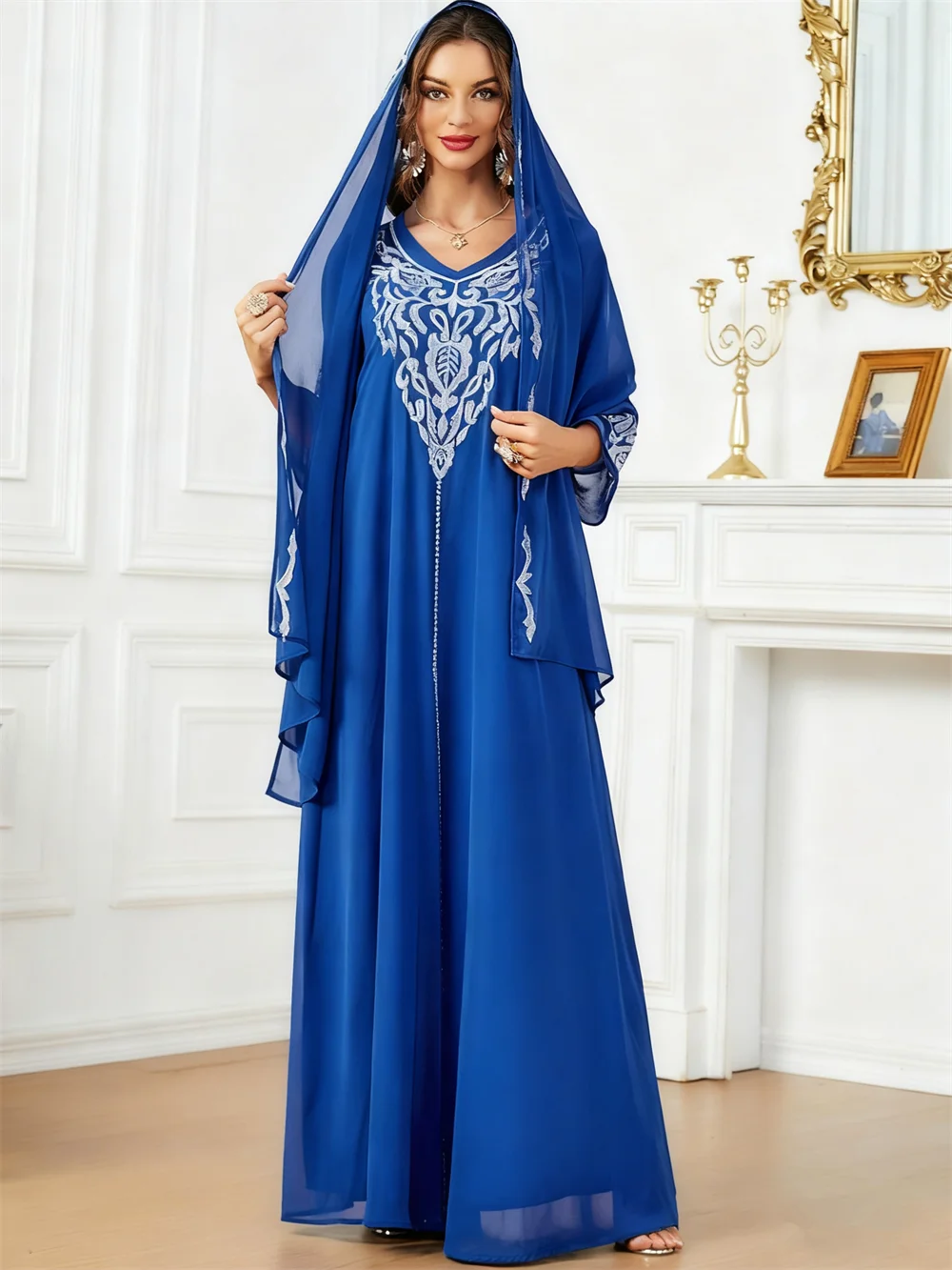 中東刺繍アバヤ 女性用ムスリムドレス イード ジェラバ ドバイ アバヤ トルコ カフタン ラマダン イスラム ジャラビーヤ カフタン ファム