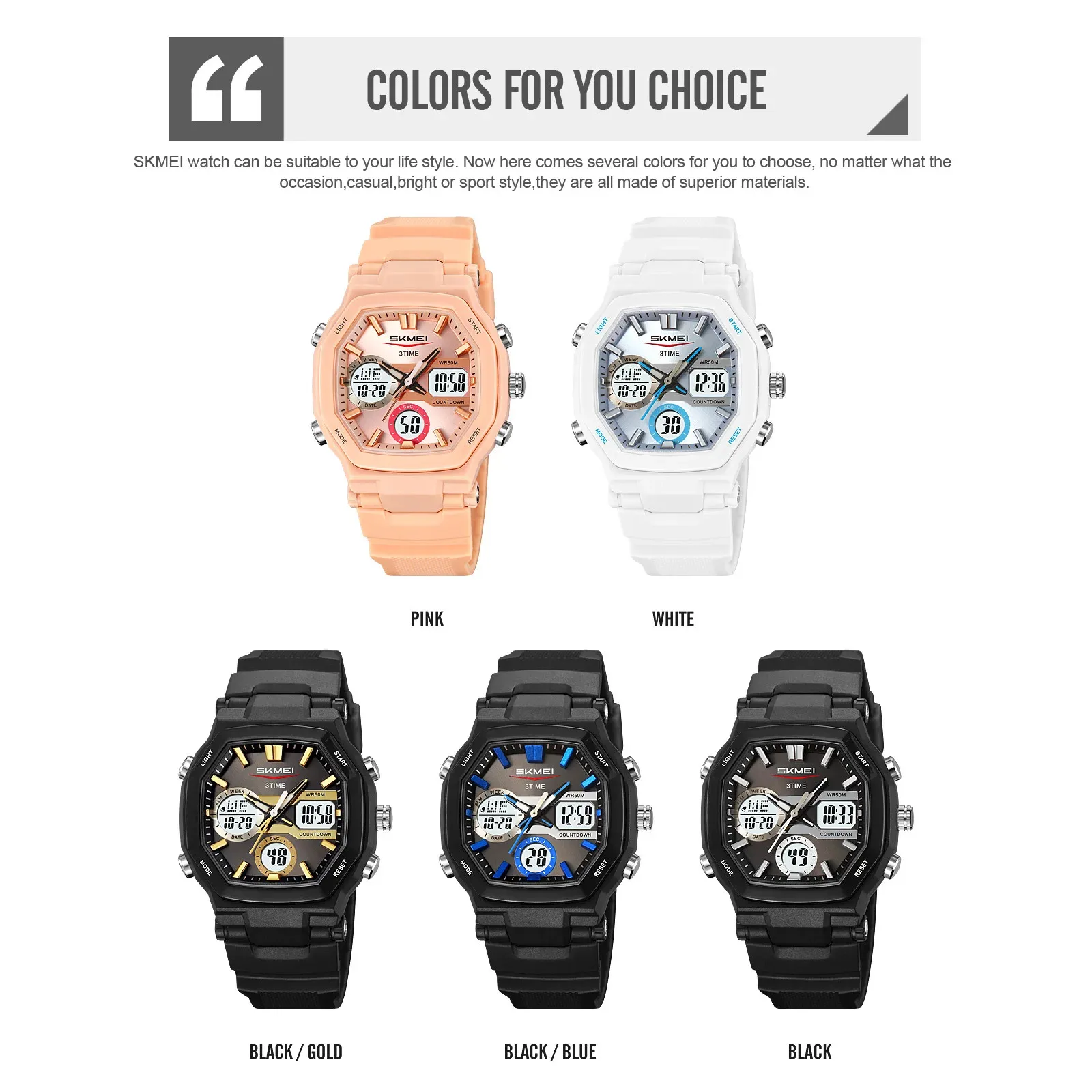 ساعة يد كاجوال رقمية عصرية مزدوجة العرض للرجال والطلاب كلية SKMEI 2389 #3