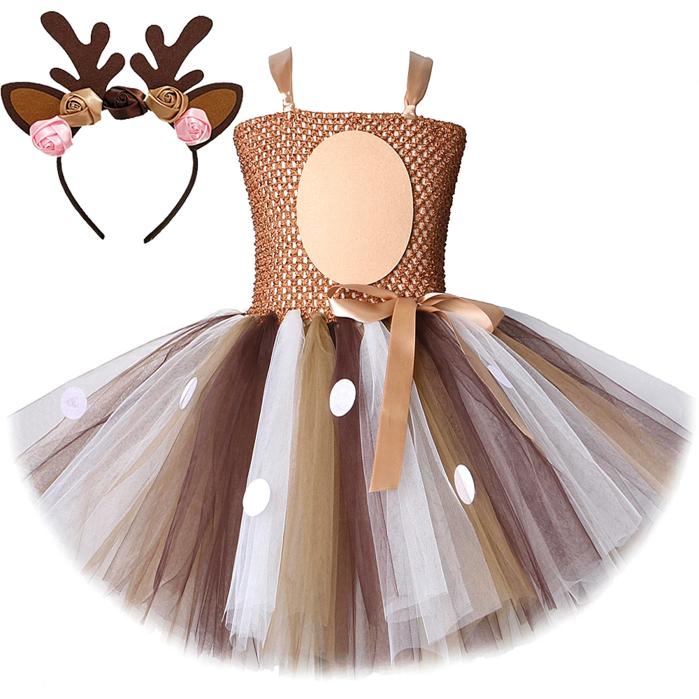 Braune Weihnachts-Hirsch-Kostüme für Mädchen, Rentier-Tutu-Kleid für Kinder, Neujahr, Karneval, Outfit, Kinder, Weihnachten, Urlaubskleidung