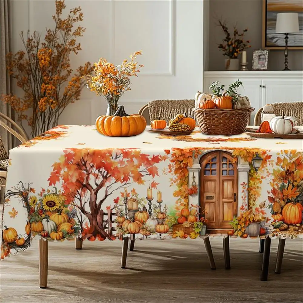 Gnizama حصاد الخريف عيد الشكر اليقطين مابل ليف عباد الشمس مفرش المائدة المستديرة/المستطيلة، ديكور المطاعم والنزهة،