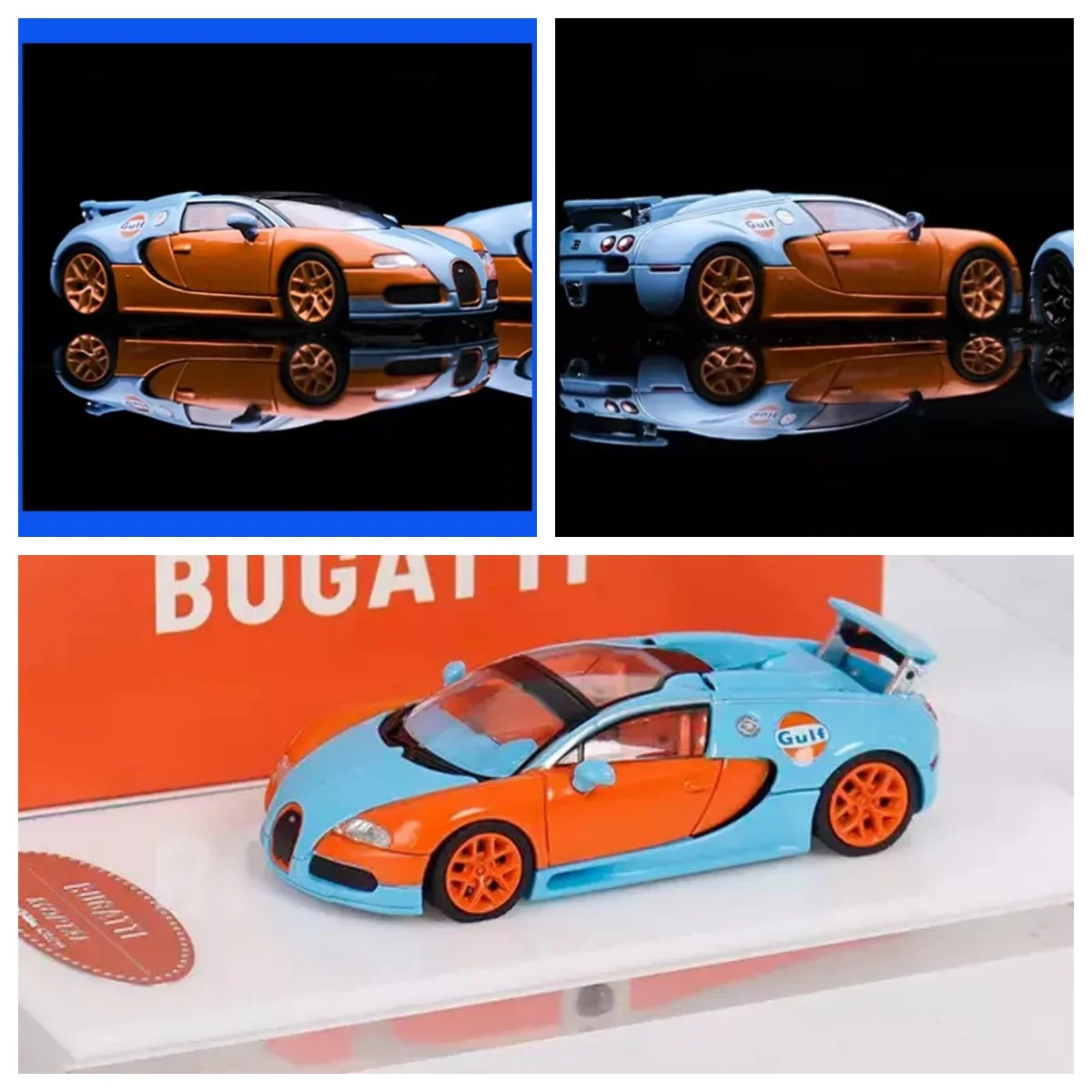 

Mortal 1/64 VEYRON GULF SMALL LOGO + ENGINE ORANGE WHEEL Model Diecast Metal Car Collection Limited Edition Hobby Toys