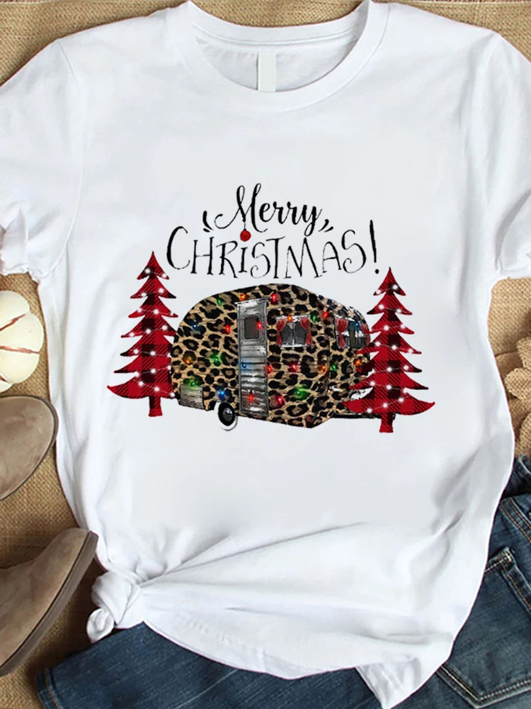 

Summer Women Cartoon Christmas Print Fashion T-Shirt Tops Graphic T-Shirt Female T 2022 Women Round Neck Short Sleeve T Clothing