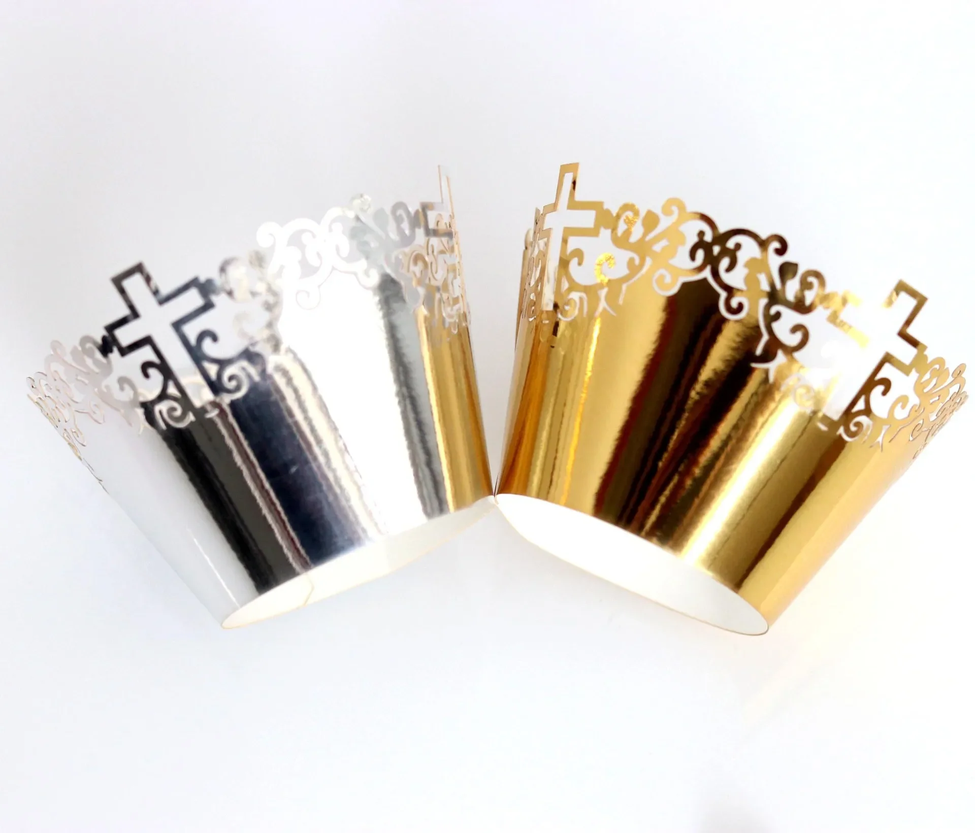 

100 шт., христианский свадебный торт, бумажный край, полый стаканчик для торта, лазерное ремесло, крест, оптовая продажа