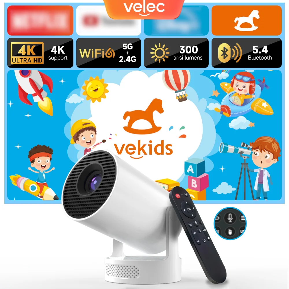 

Velec Kids Projector HY300 Vekids+ 300ANSI Projector With Built-in Vekids Educational App Voice Remote Birthday Gifts For Kids