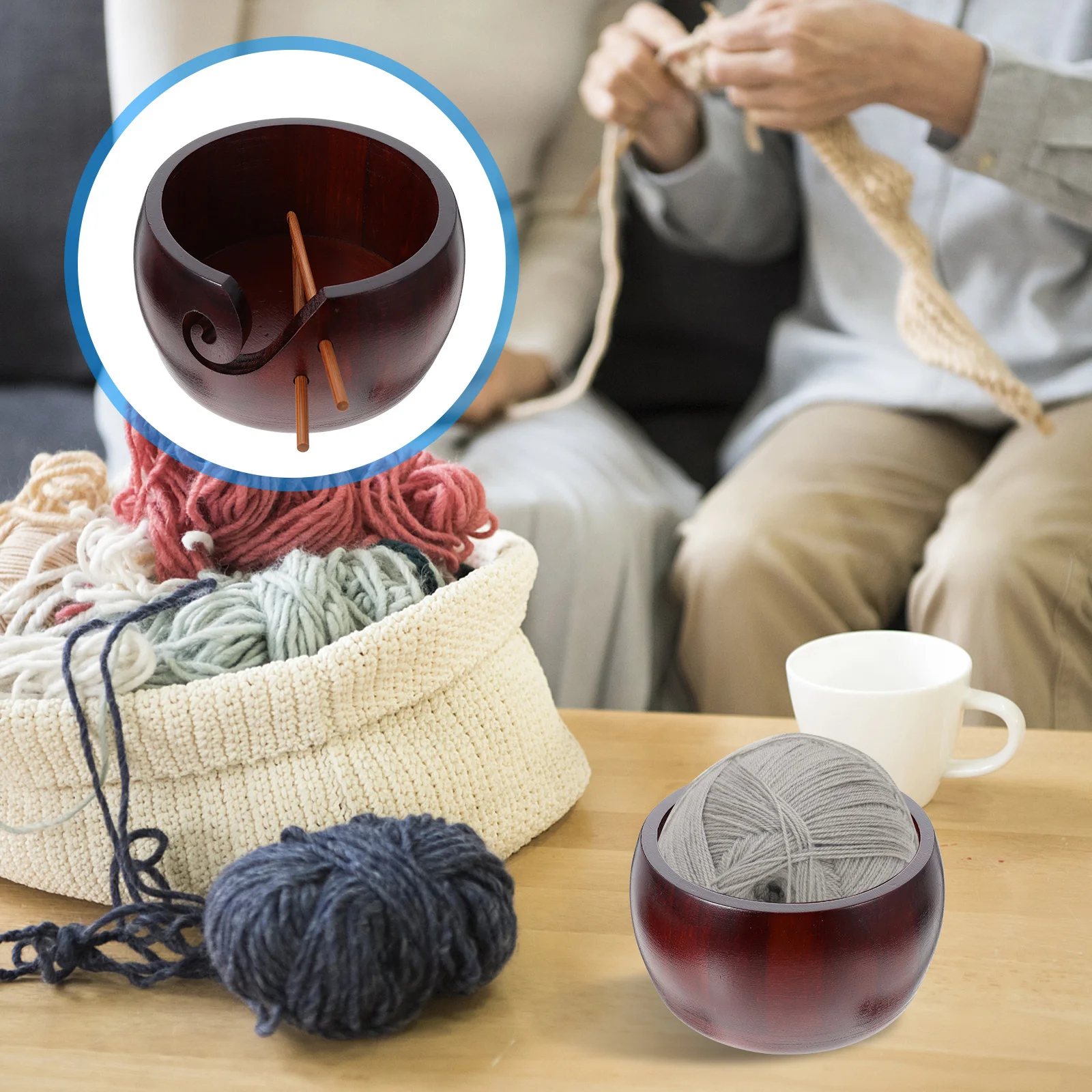 

1 set Wooden Yarn Bowl Retro Knitting Storage Organizer Crochet Wool Holder Natural Wood Smooth Surface Yarn Container