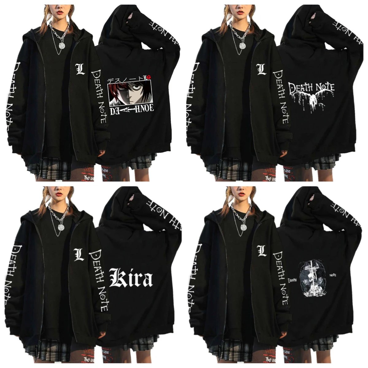 Japanese Anime Death Note Zipper Hoodie Gothic Retro Street Style Men's and Women's Zipper Hoodie Street Fashion