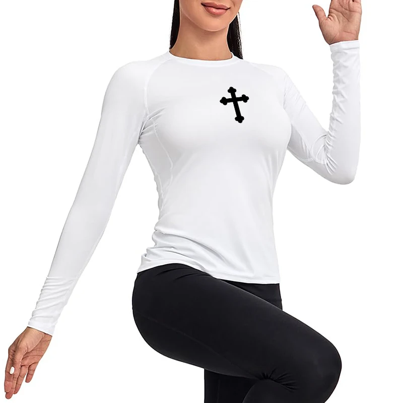 Graphic Long Sleeve Compression Shirt for Women Christian Athletic Yoga Running T-Shirt Spring Fall Gym Workout Training Tops