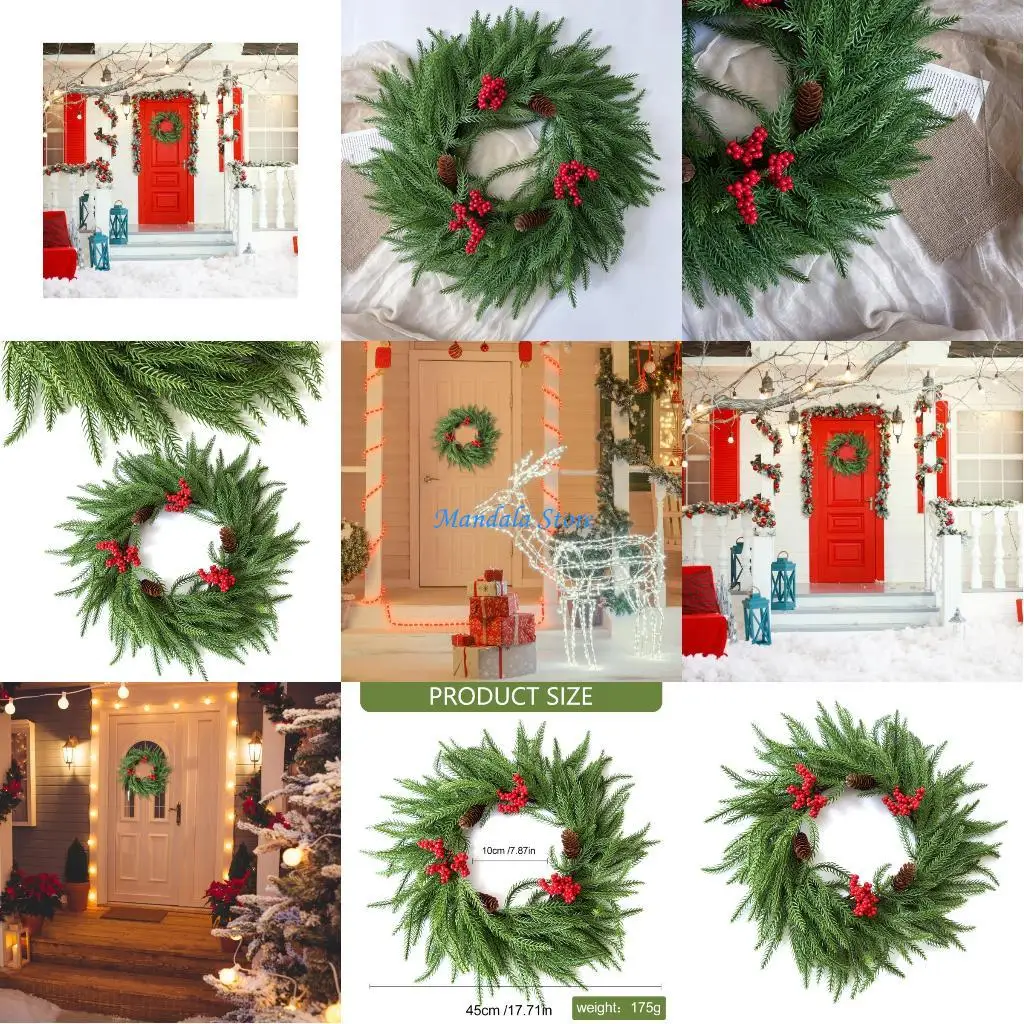 

U2JC Festival Front Door Wreath Artificial Pine Cones Berries Plastic Season Decoration