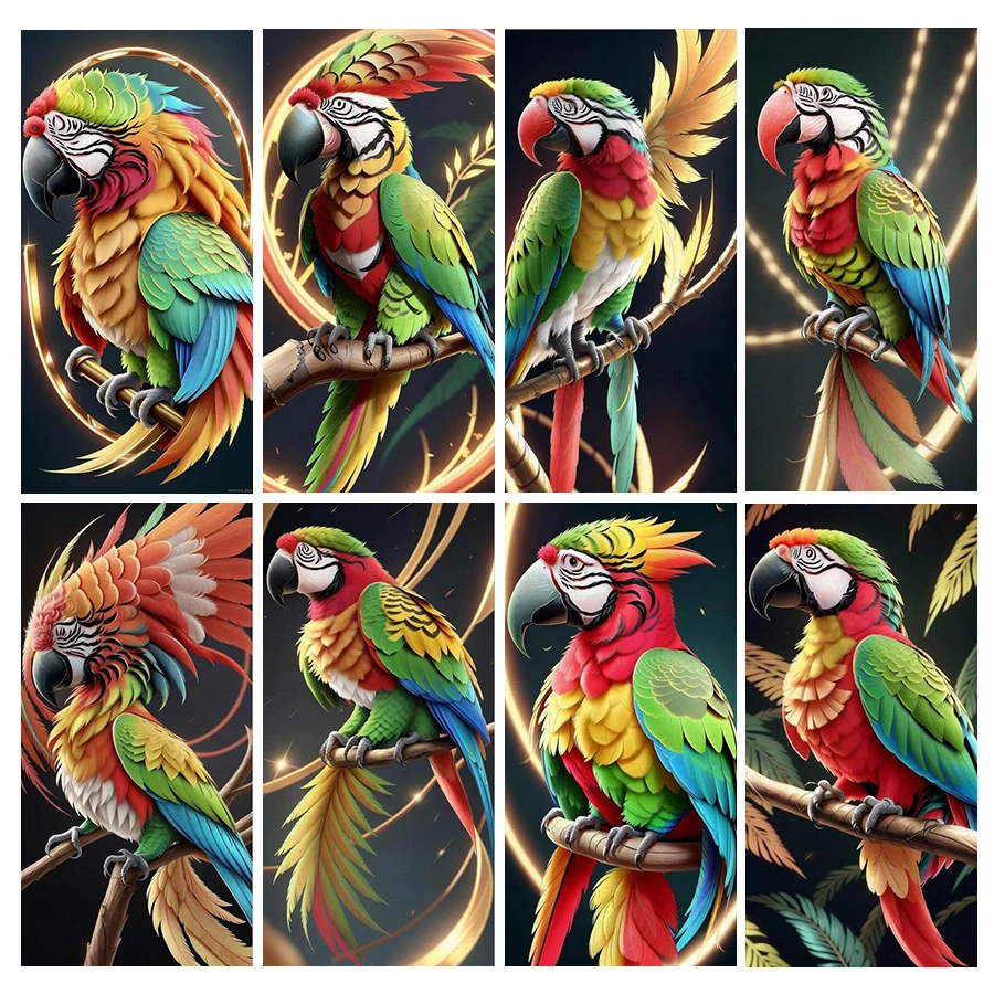 Diy Large Size Diamond Painting New Collection 2024 Colorful Parrot Full Drill Mosaic Embroidery Animal Birds Wall Decor AA5296