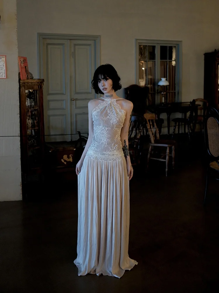 

Sexy Lace Splice Backless Neckline Midi Dress Umei STAZF7 Women's Summer Fashion plus Size Retro Commute Style A-Line Dress