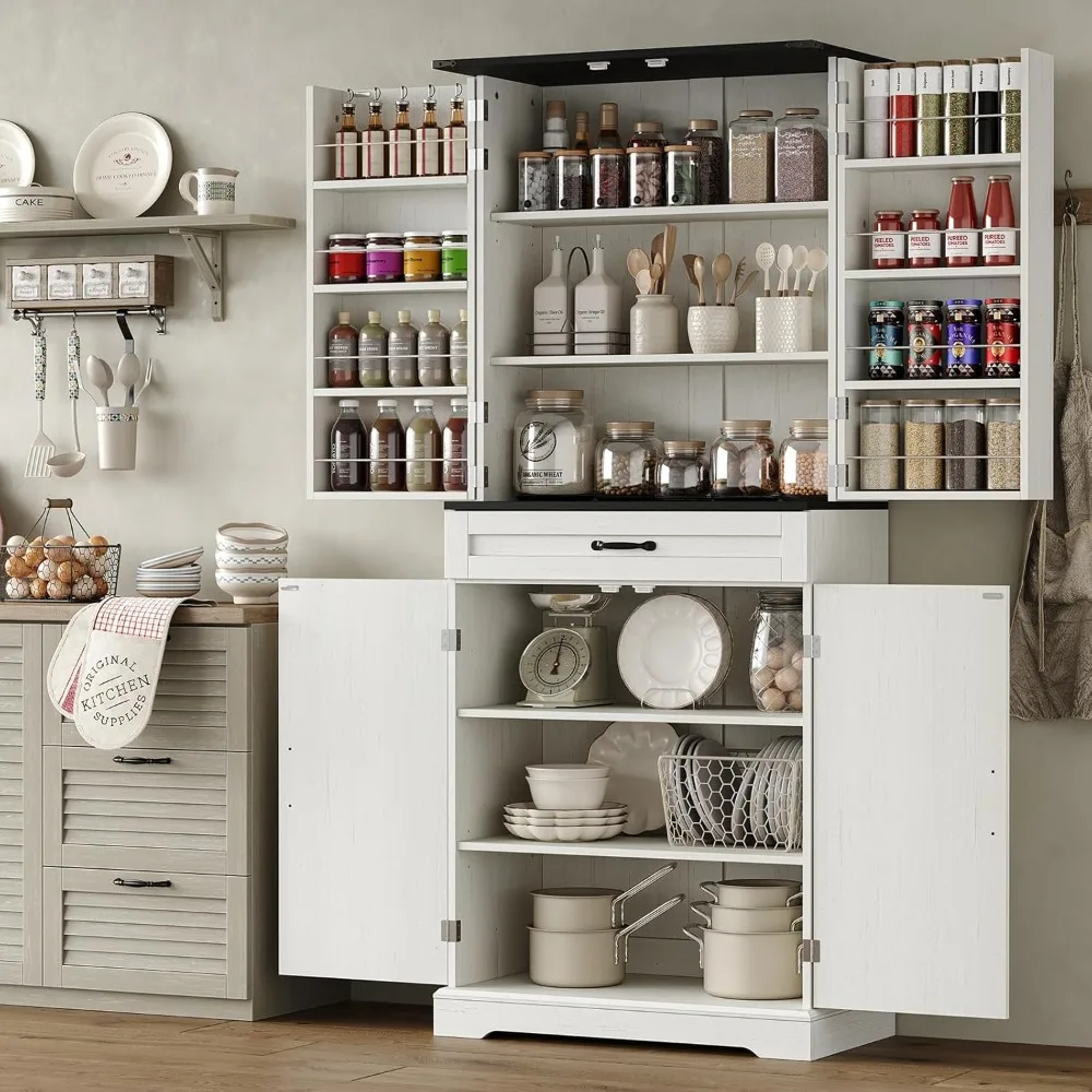 

Furniouse 71" Tall Kitchen Pantry, Cupboard with Organizer, Drawer and Adjustable Shelves, Farmhouse Storage Cabinet