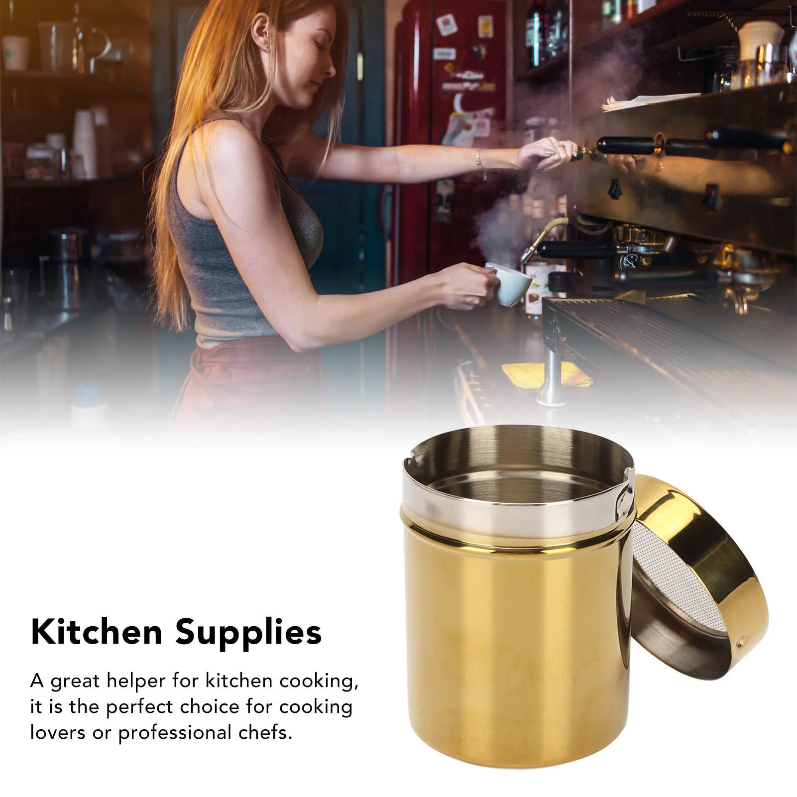 Powder Shaker Stainless Steel Rust Resistance Gold Fine Mesh Powder Sugar Shaker for Kitchen