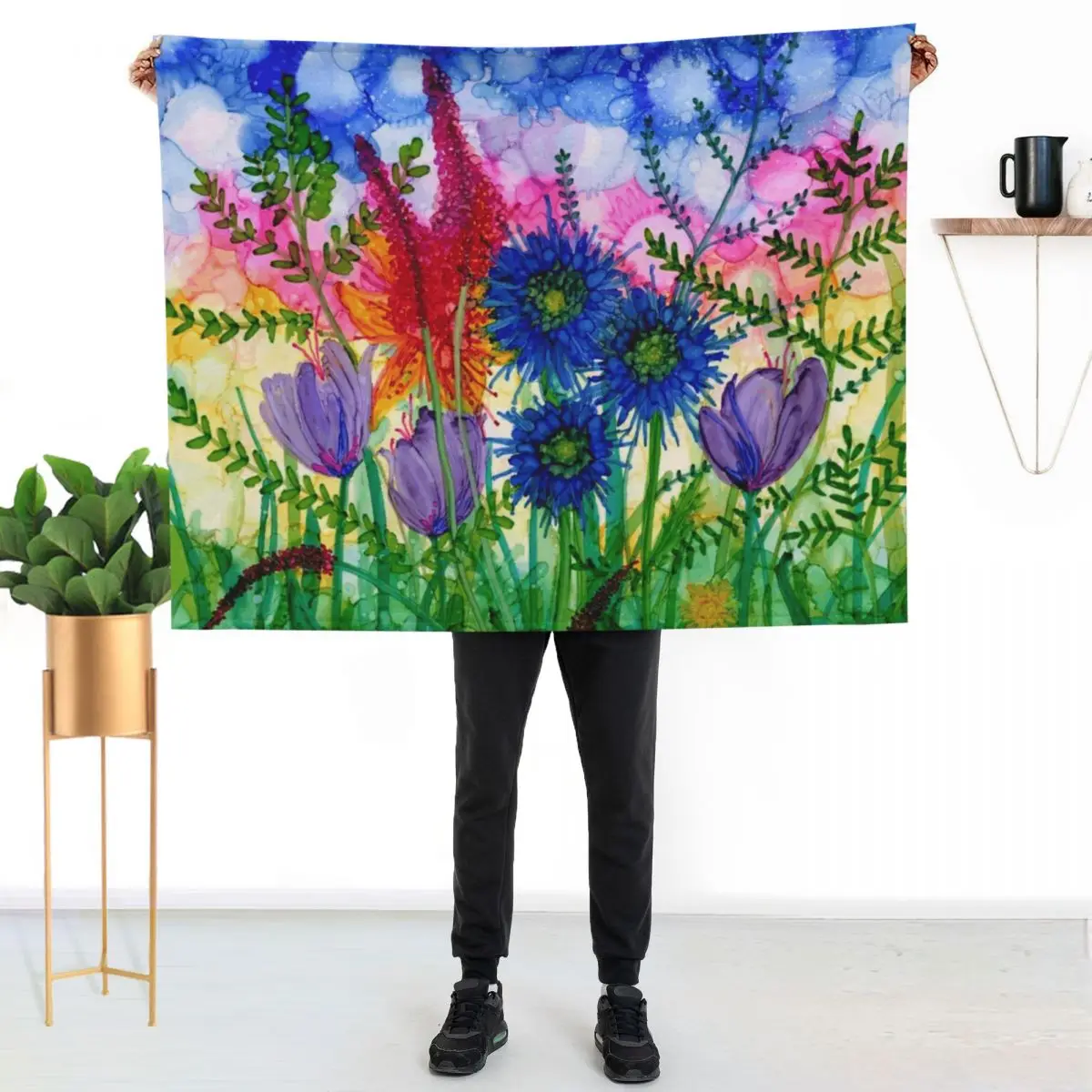 Wild Bouquet, colourful & vibrant bunch of flowers Throw Blanket Decorative Beds Loose Beautifuls wednesday Single Blankets