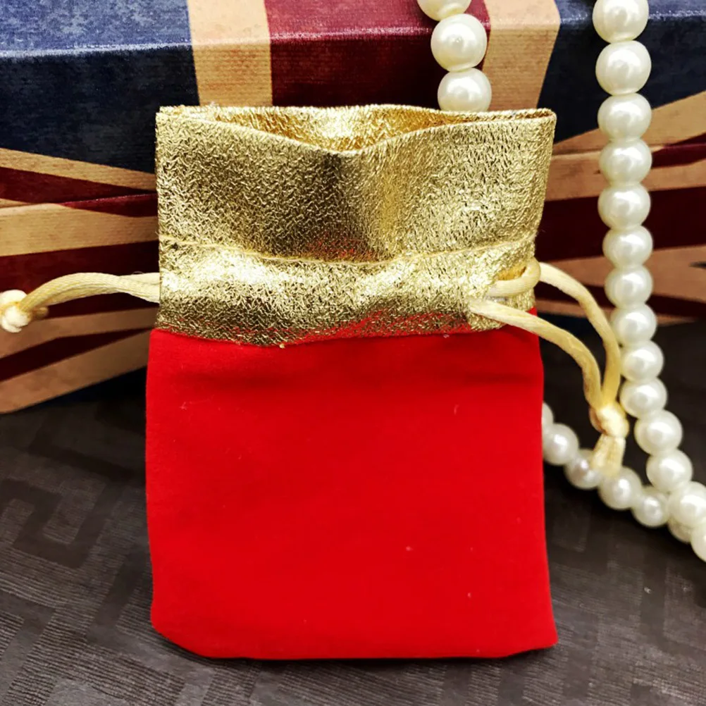 

20 Pcs Gold Rim Drawstring Jewelry Bags Red Velvet Storage Pouches For Gifts Wedding Party Favors