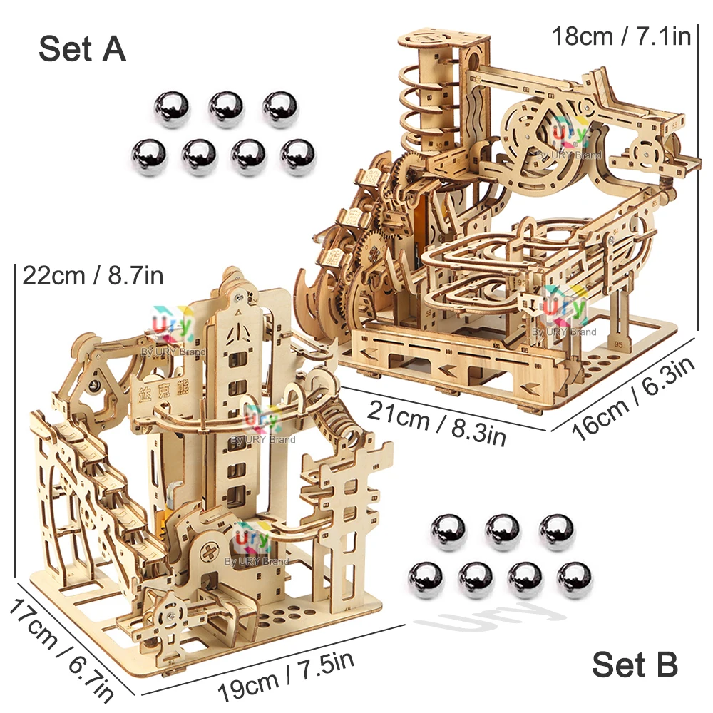 Mechanical Marble Run Wooden Puzzle Set with Electric Catapult 2