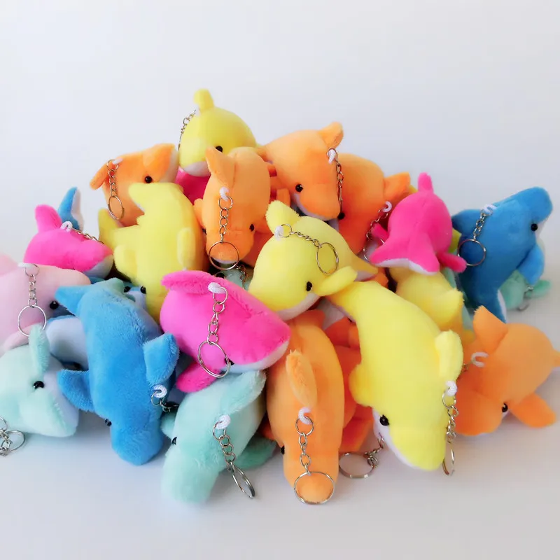 

100 Pieces Plush Dolphin Doll Keychain For Women Cute Girls Fluffy Pompom Whale Key Ring Bag Car Trinket Wedding Party Toys Gift