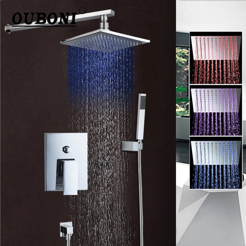 

OUBONI светодиодный хромированный смеситель для душа в ванной комнате, 8 ~ 16 дюймов, насадка для душа с дождевой насадкой и ручным распылителем, 3-функциональная насадка для душа