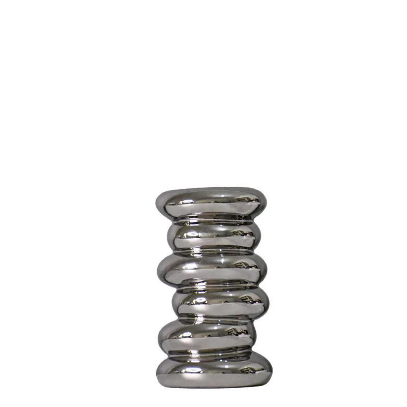 Silver Pebble Ceramic Decoration Flower Vase Geometric Stack Floral Arrangement Accessories Terrarium Room Decoration