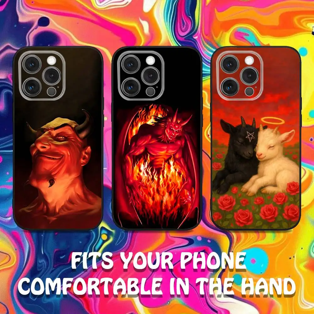 

Hell Satanic Goat Phone Case For iPhone 16,15,14,13,12,11,Pro,Max,Plus,X,XS,SE,E,Mini,Soft Silicone Black Case