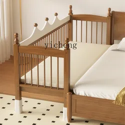 Tqh Children's Stitching Bed Height Adjustable Baby Solid Wood Widened Bed for Adults Sleeping Fence Lifting