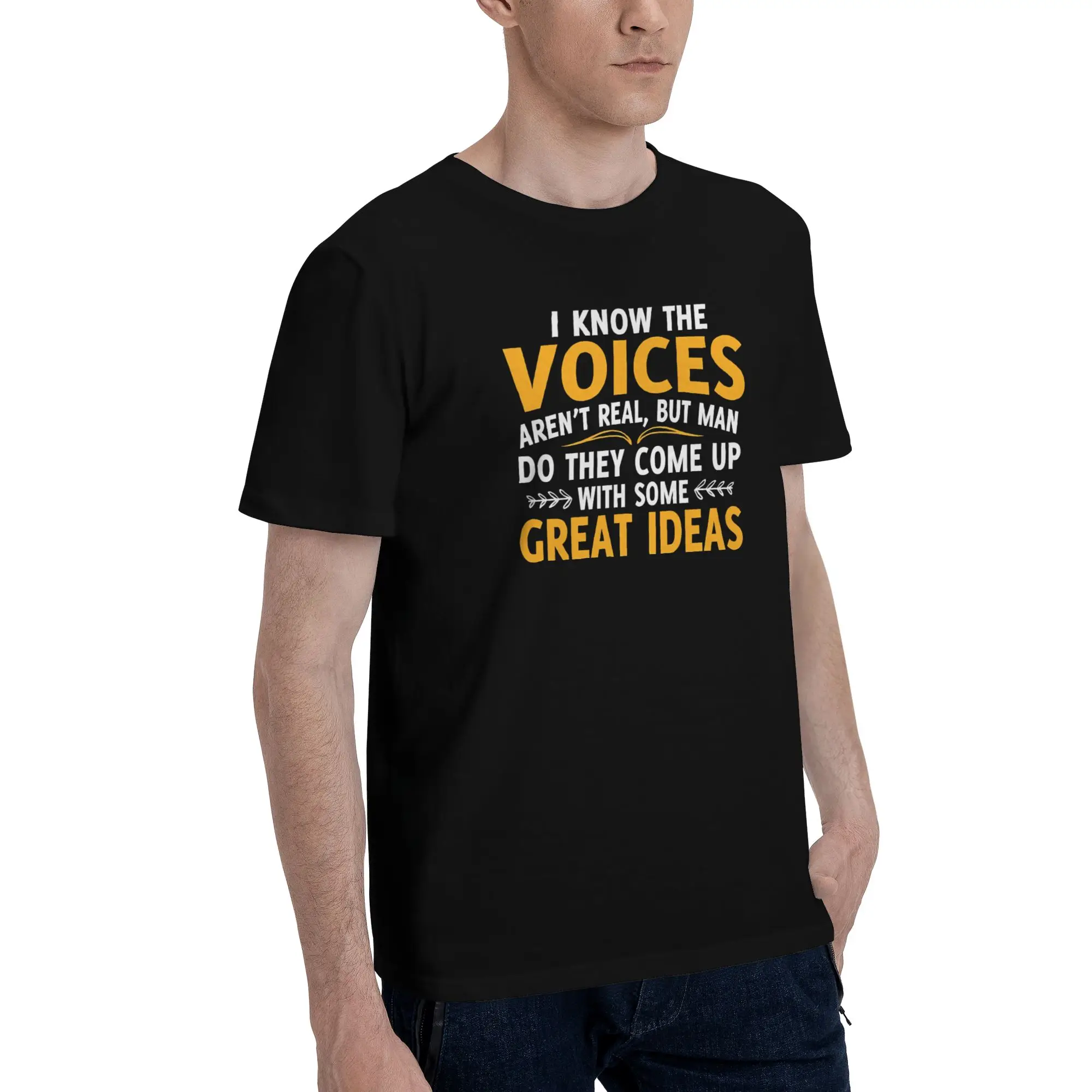 1 Piece Orange Novelty Graphic 100% Cotton T-Shirt I Know The Voices Aren't Real Tops Tees For Men