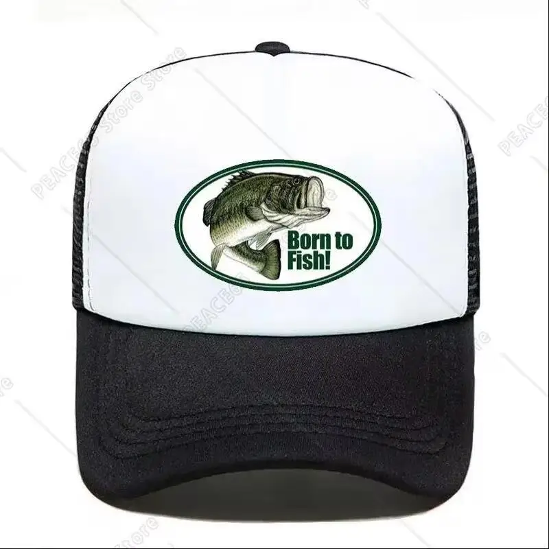 

Born To Fish Round Oval Printing Mesh Soft Dad Hats Big Mounth Bass Fishes Trucker Hat Adult Fishing Fans Caps Hat