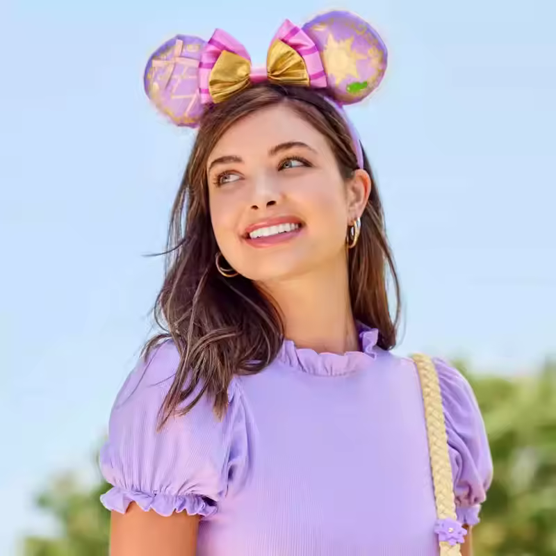 2026 Mickey Mouse Ears Headband 2025 Cinderella Rapunzel Princess Bow Minnie Ear Headwear for Adult Kids Holiday Hairband - Image 3