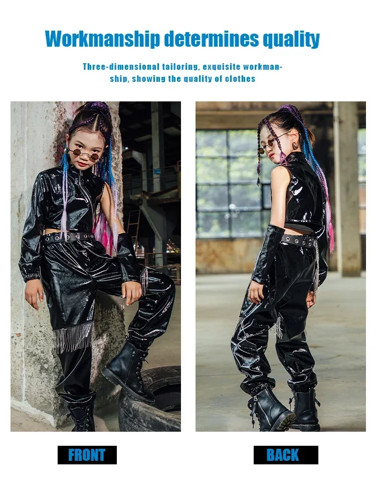 K-pop Stage Outfits Girl Jazz Dance Hip-hop Black Costume Urban Dance Kids Clothes Children's Runway Show Performance Wear