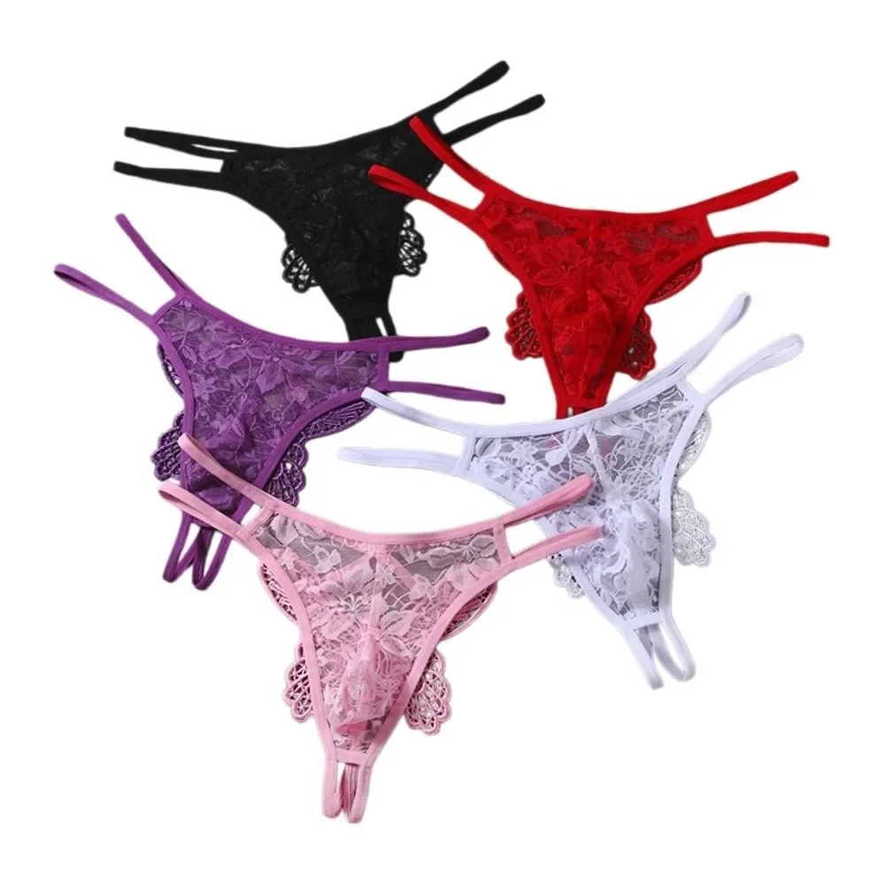 Embroidery Butterfly Men Lace Hollow Thongs Low Waist Thin Mesh Men's Sheer Lace Panties T-back Bulge Pouch Male Briefs Men