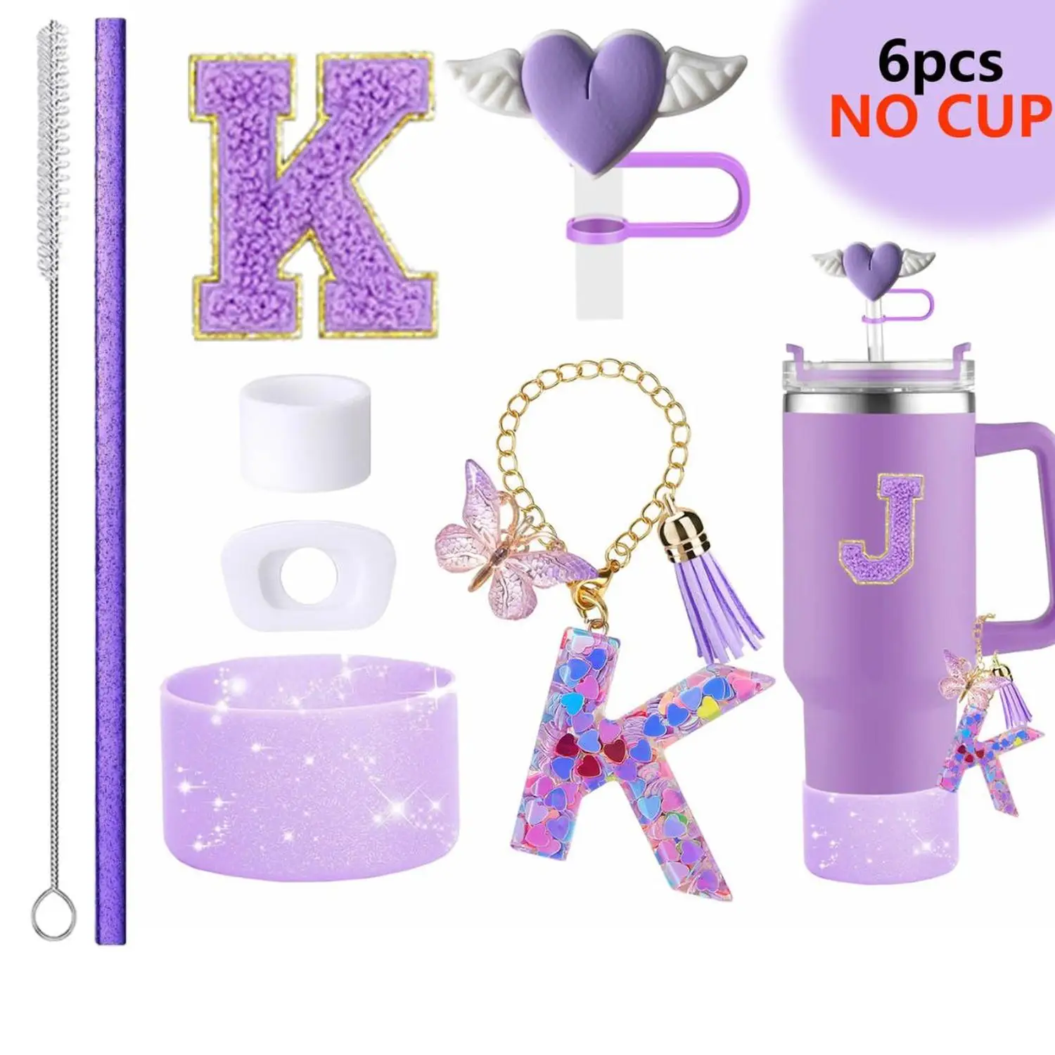 Ins Bow Tassel Letter Charms Leak Stopper for Stanley Tumbler Heart Straw Topper Cup Sleeve Compatible Straws Accessories - view 2