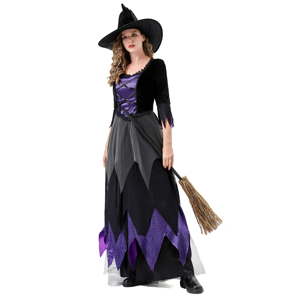 Kostium Wiedźmy na Halloween, Fioletowy Strój Wiedźmy, Magiczny Strój Wiedźmy na Scenę, Strój do Odgrywania Ról, Tradycyjny Chiński Strój Damski...