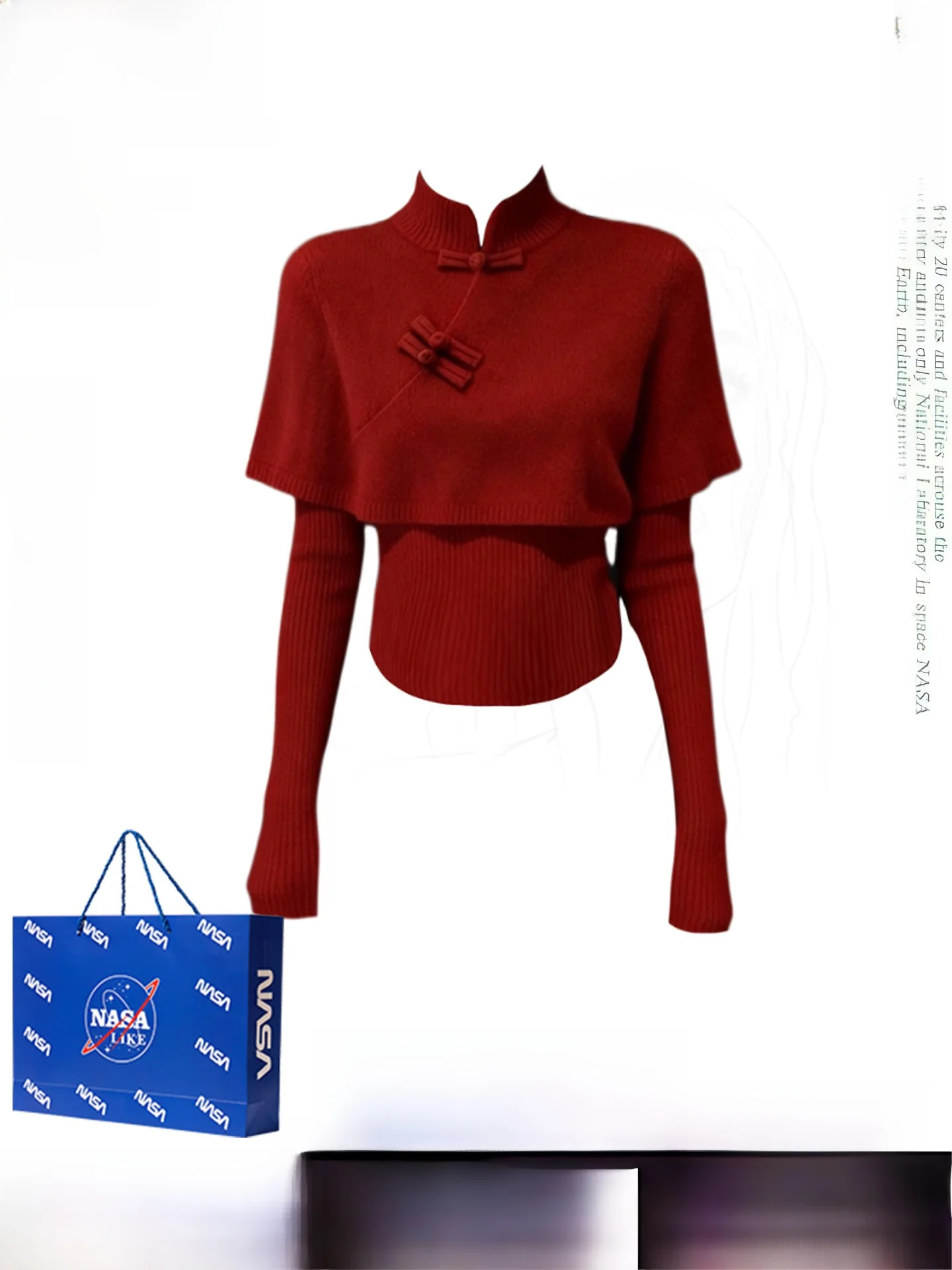 

Red New Year Chinese Sle Coat oulder Knitted Sweater Women Fake Two-Piece Upper Two-Piece Set High Waist Warm Long Sve