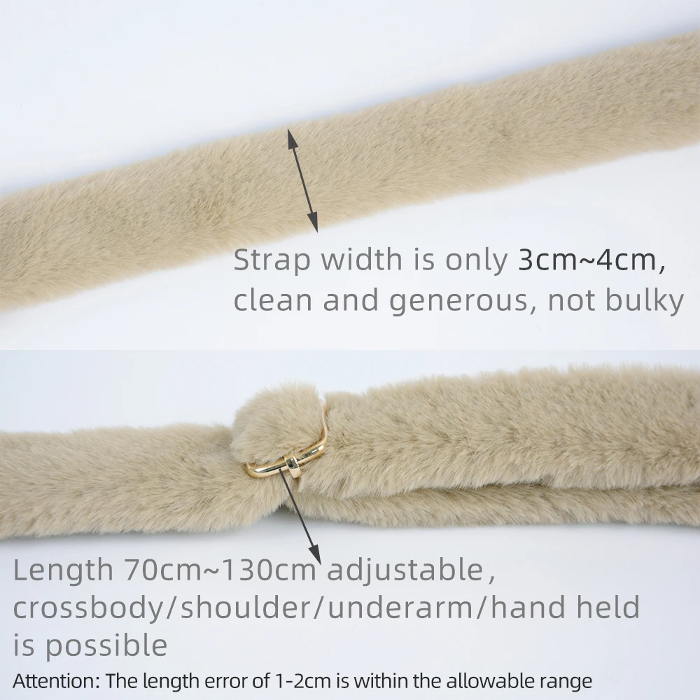 New Long length adjustable plush bag strap Replacement Faux Rabbit Fur Belt  Women Shoulder Crossbody bags straps  Accessories