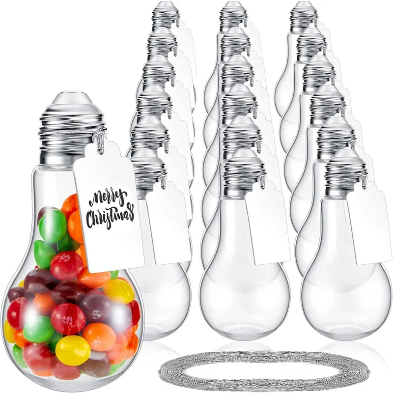 10pcs/set 100ML Light Bulb Jars Clear Plastic Candy Jars Bulb Vase Christmas Ornaments Light Bulb Storage Containers With Lids