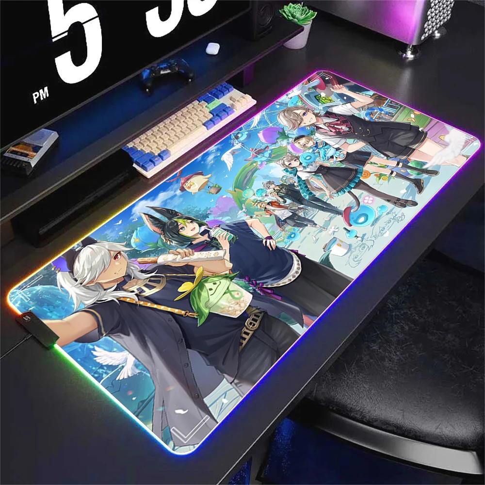 RGB Genshin impact Gamer Mouse Pad Wanderer Anime Mousepad LED Glowing Mouse Mats Rubber Gaming Computer Luminescence Mausepad