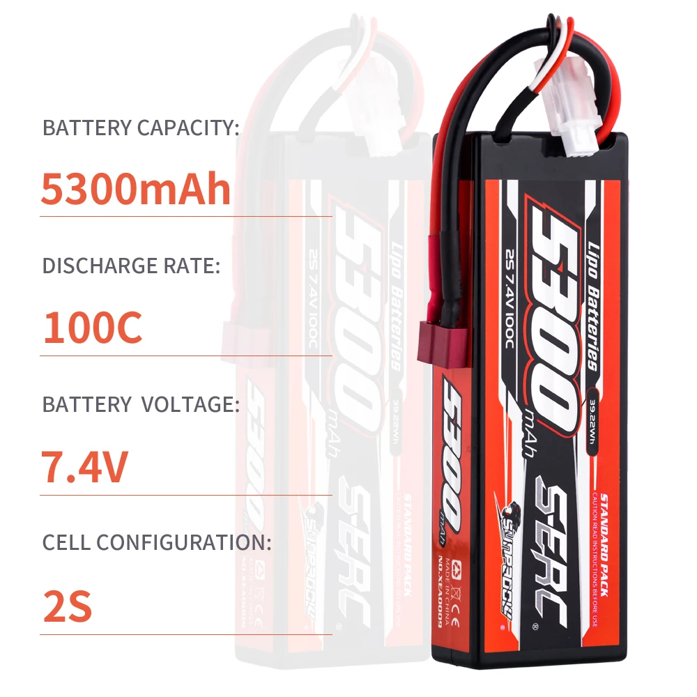 SUNPADOW 5300mah 2S lipo baterie pro 7.4V T kolíček 100C natvrdo pouzdro s RC auto hoblík DJI kamion komora bryčka závodní loď modelů 2 pack