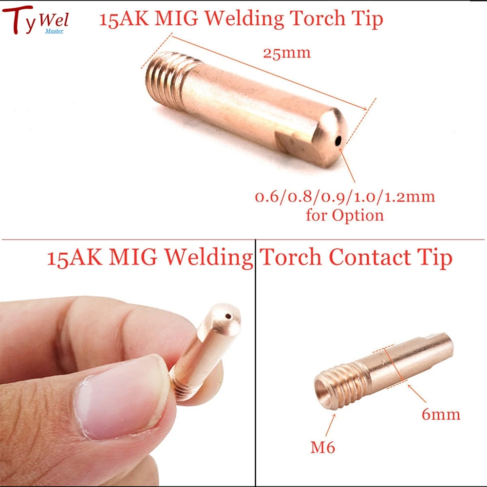 20Pcs 15AK Contact Tips Ecu Lasser Verbruiksartikelen 0.6 0.8 0.9 1.0 1.2Mm M6x25mm Mag Accessoire Voor Mig Lassen torch