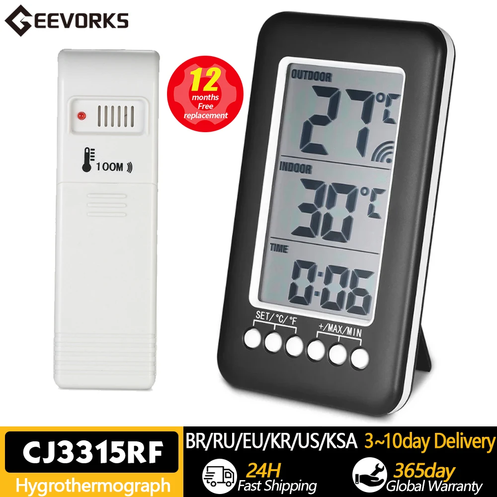 Digital Thermometer Meter With Clock Function Outdoor Indoor LCD Wireless Temperature Electronic Thermometers Weather Station