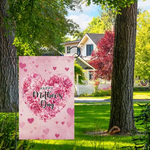 Happy Mother's Day Garden Flag 12x18 Double Sided Burlap, Small Vertical Love Ro YYZ