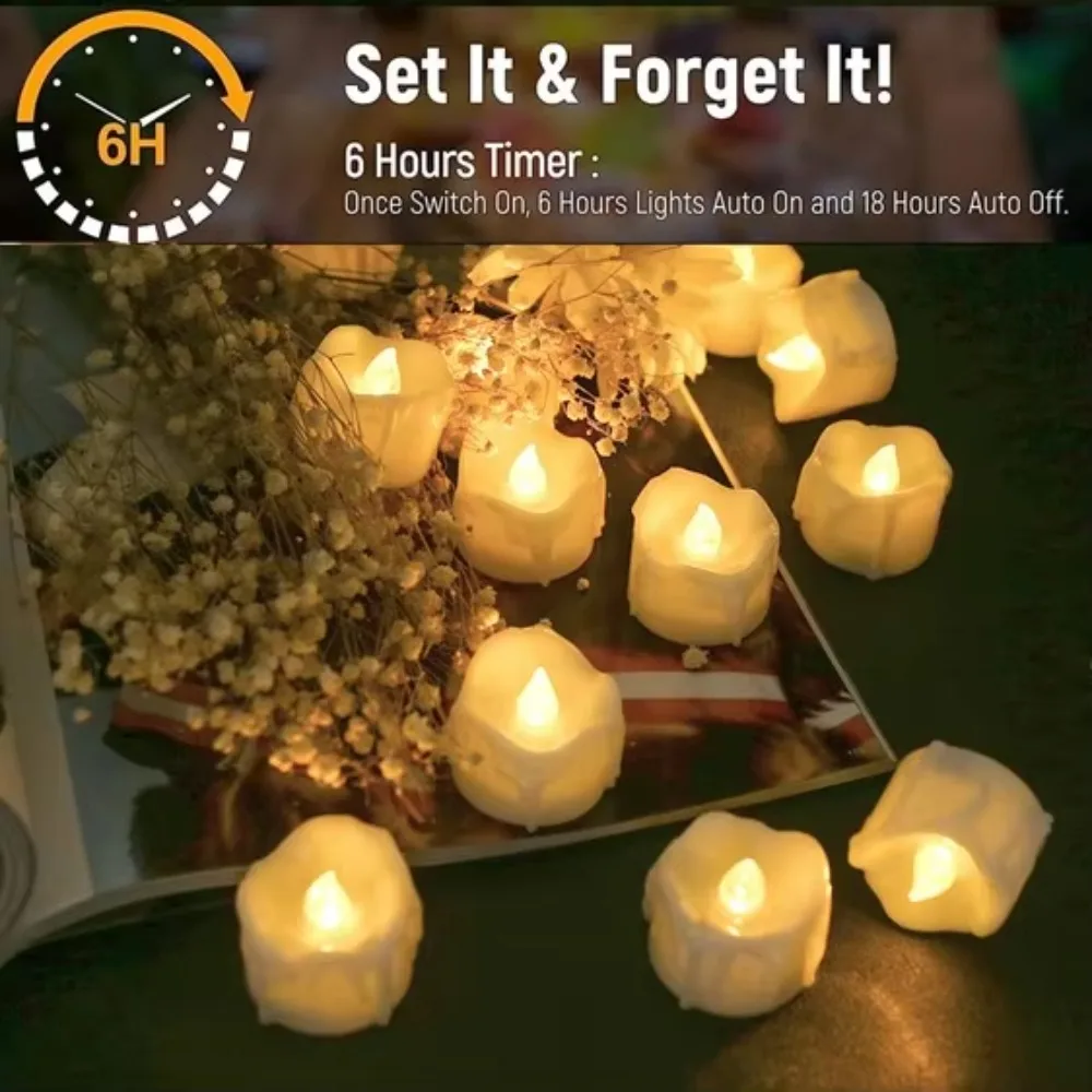 24/48pc Flameless Led Tea Lights with Timer 6 Hours On and 18