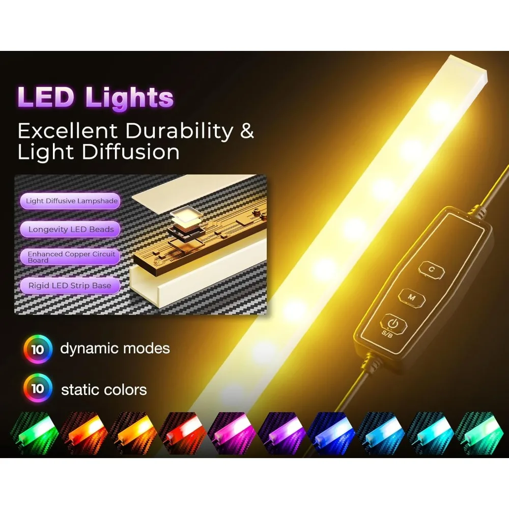 مكتب ألعاب على شكل حرف L مقاس 43 بوصة مع أضواء LED ومنافذ طاقة، وطاولة كمبيوتر قابلة للعكس مع مساحة تخزين للمكتب المنزلي