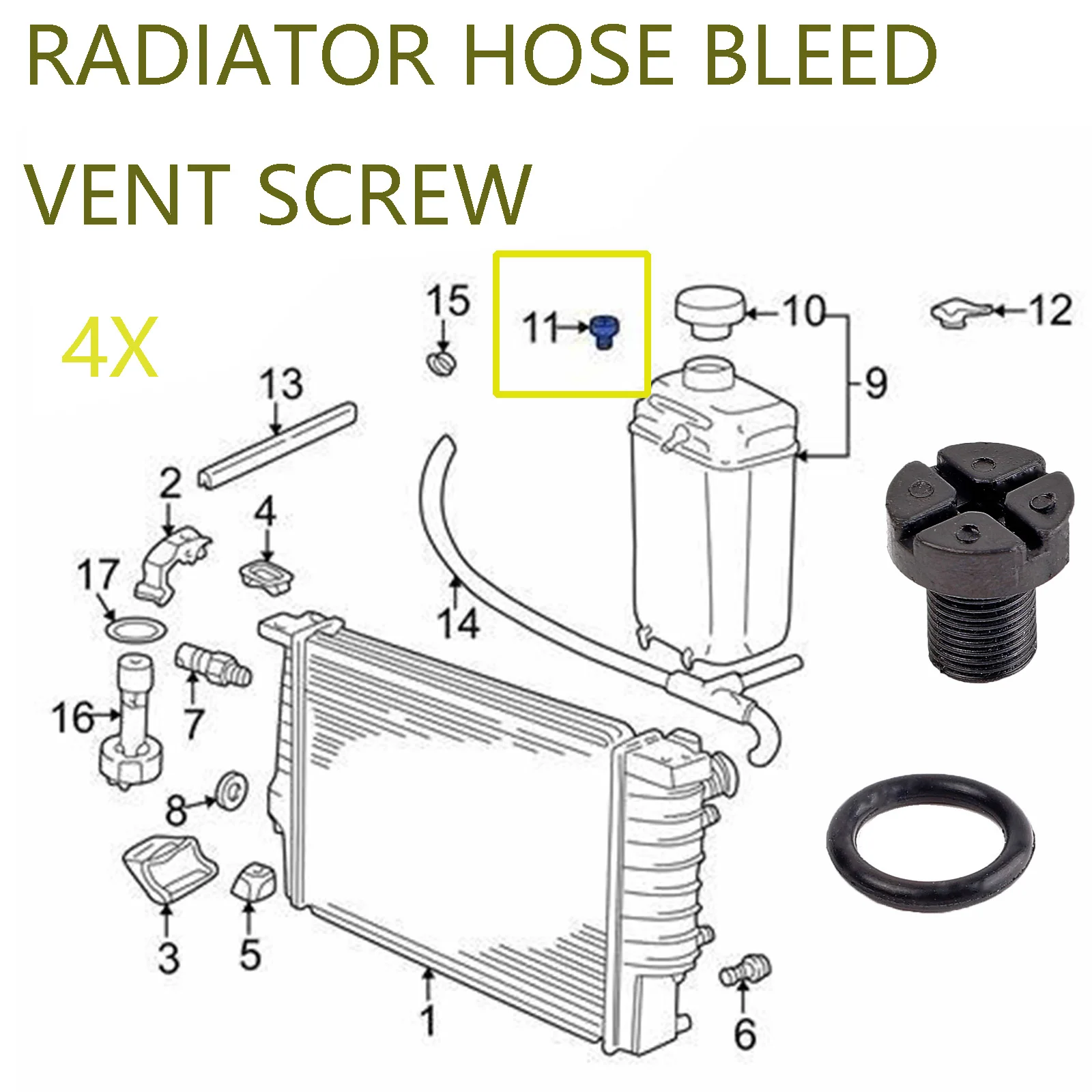 4PCS For CHRYSLER 200 300 TOWN & COUNTRY RADIATOR HOSE BLEED VENT SCREW PLUG BLEEDING Coolant tank bleed screw 17111712788