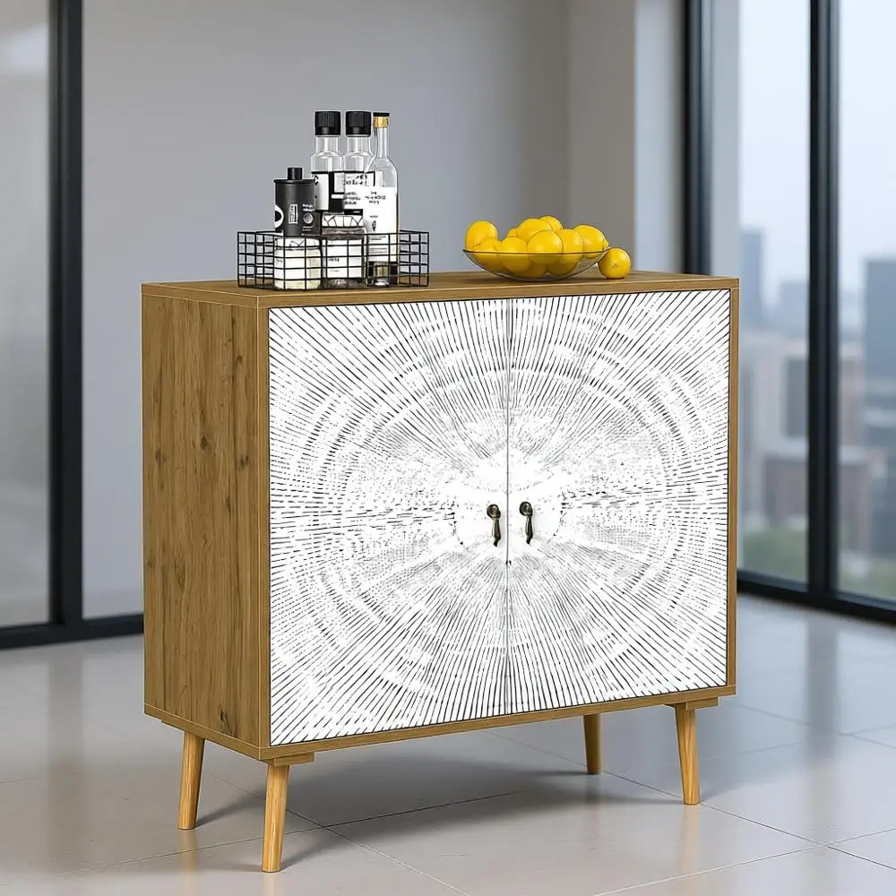 Armário de armazenamento de cozinha com prateleiras ajustáveis, pés de madeira maciça, adequado para corredor, entrada, sala de estar