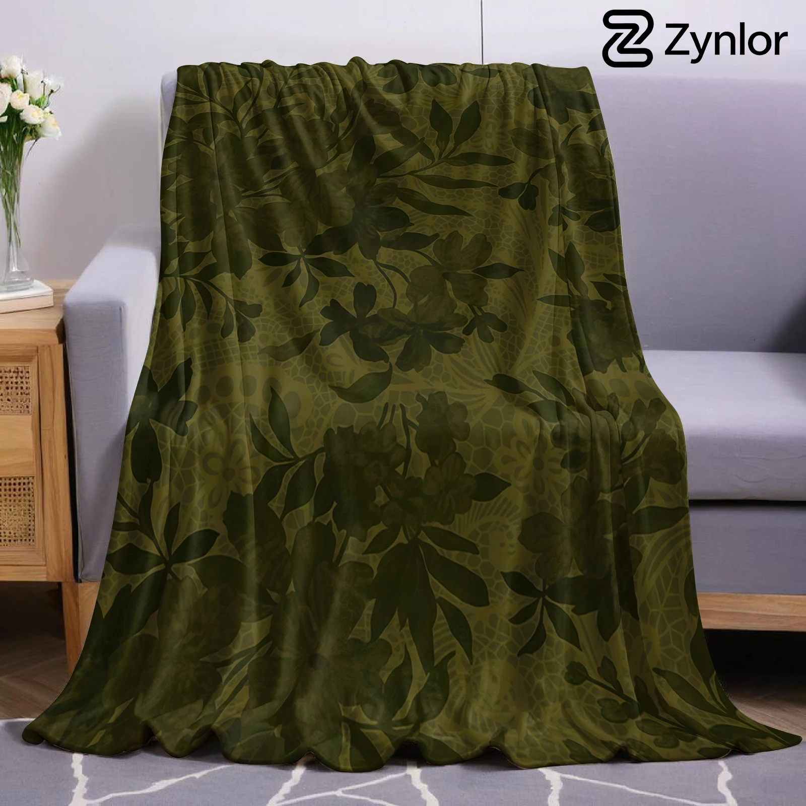 Olive Green Foliage Ultra Soft Sherpa Fleece Blanket Fluffy Warm Halloween Cozy Throw for Sofa Couch Bedroom Gift All season